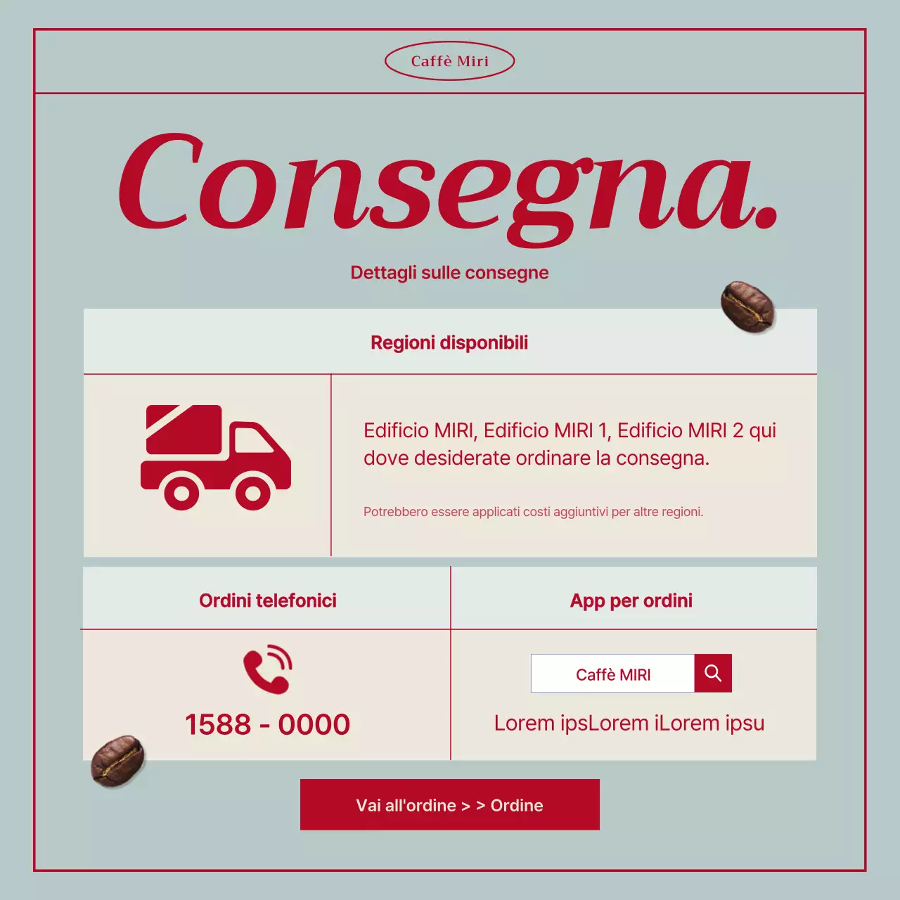 Annuncio di caffè vintage in menta e rosso