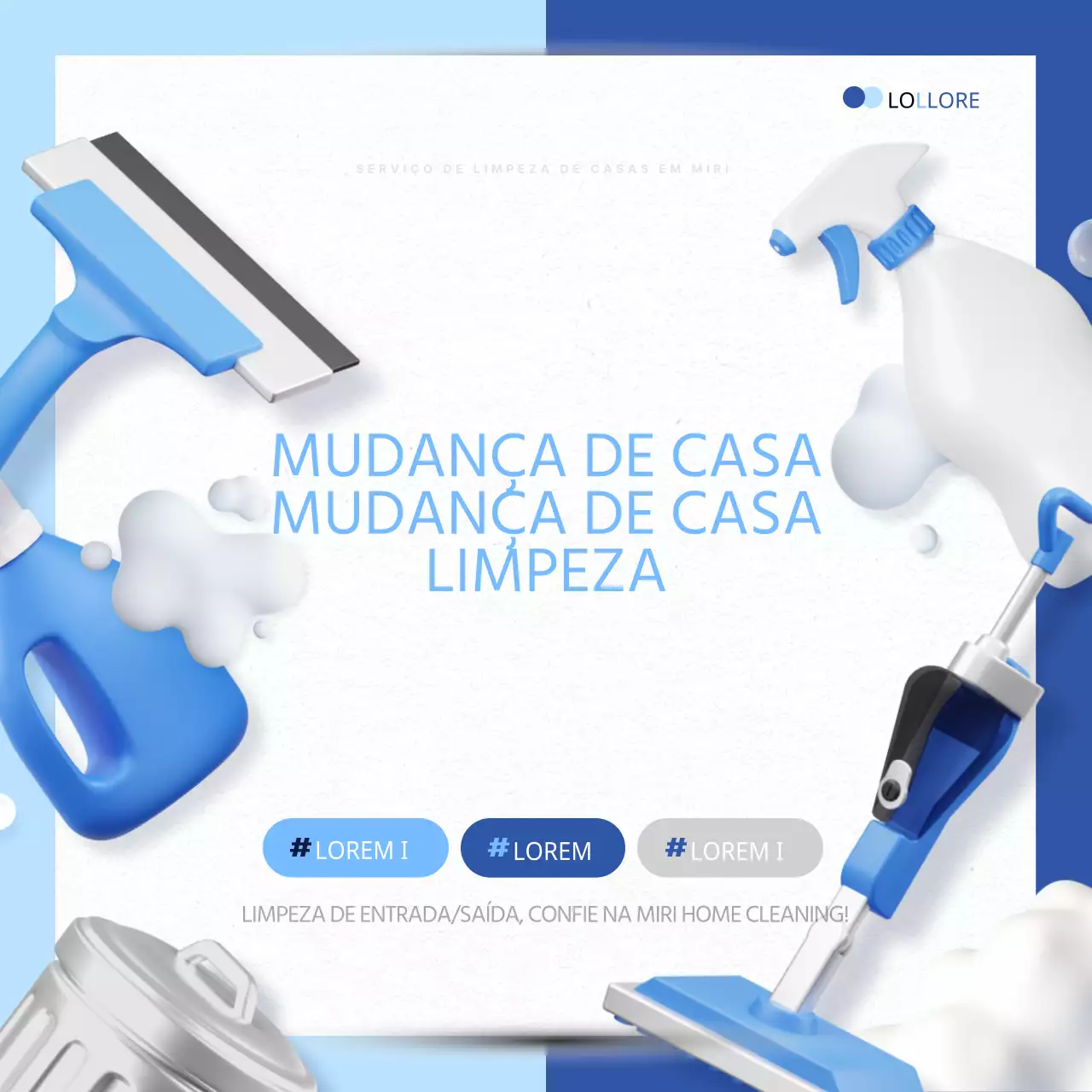 Promova uma limpeza simples de mudança em azul claro e azul