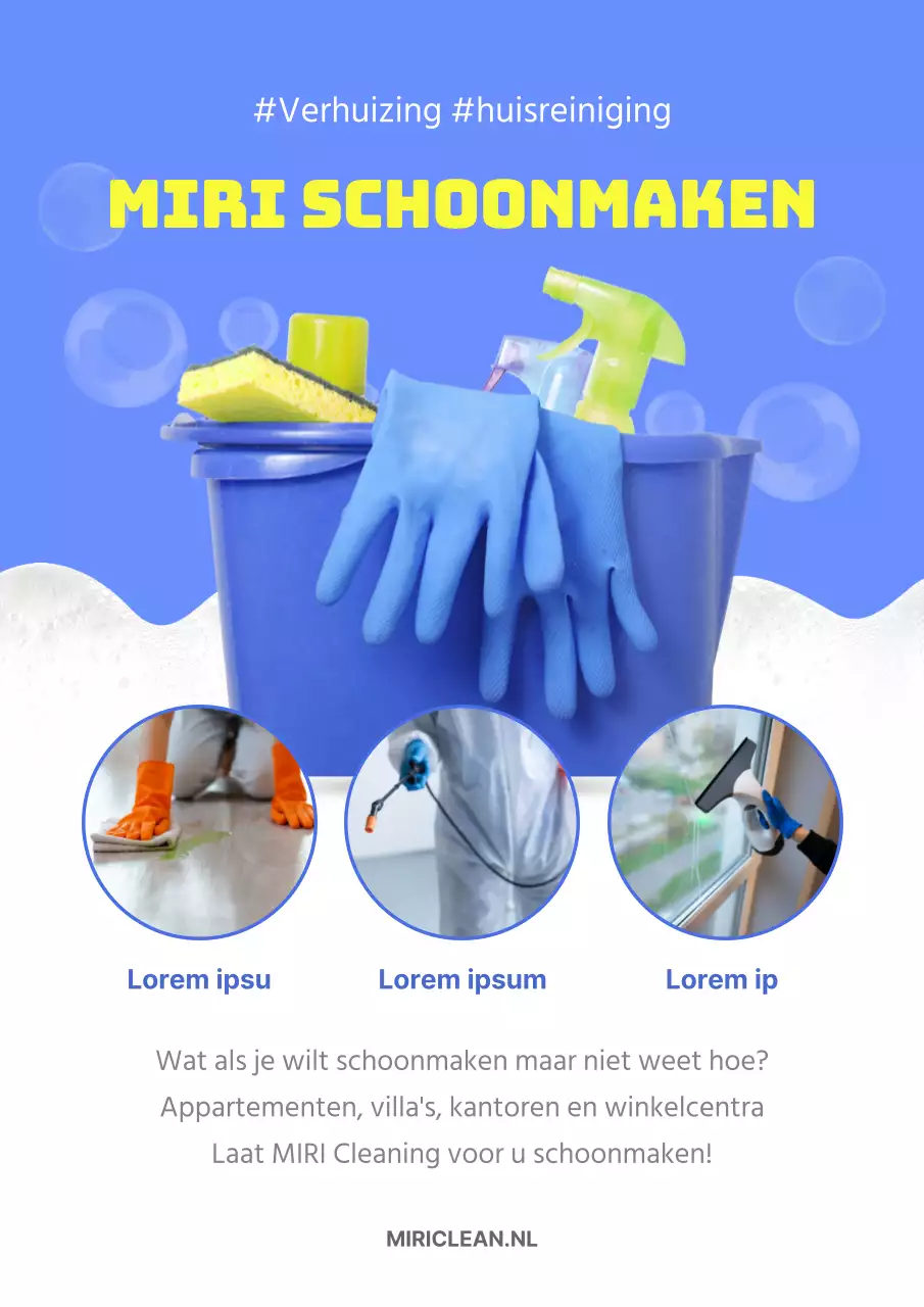 Een modern schoonmaakbedrijf promoten in blauwe en fluorescerende kleuren