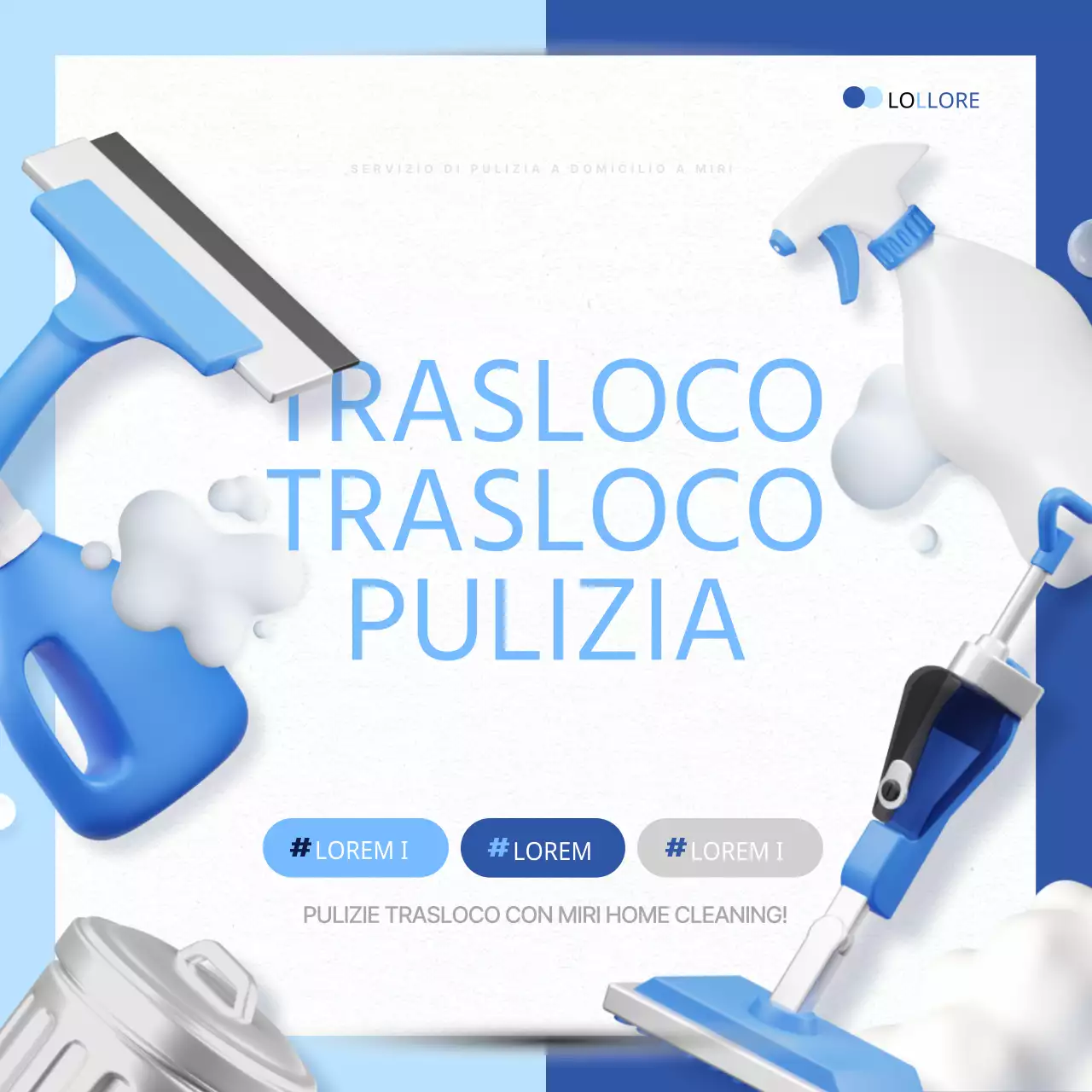 Promuovere una semplice pulizia del trasloco in azzurro e blu