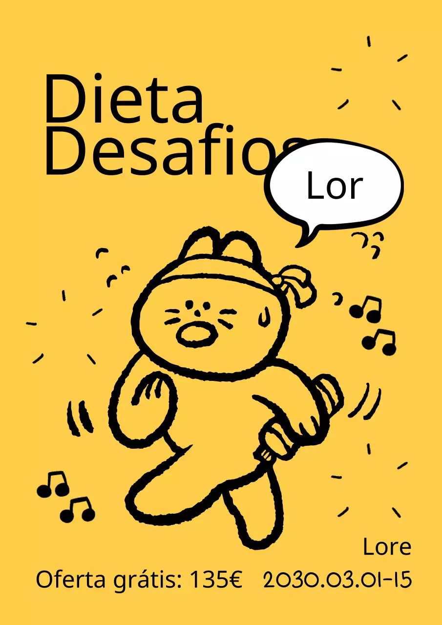 Um simples anúncio amarelo e preto de recrutamento para um desafio de dieta