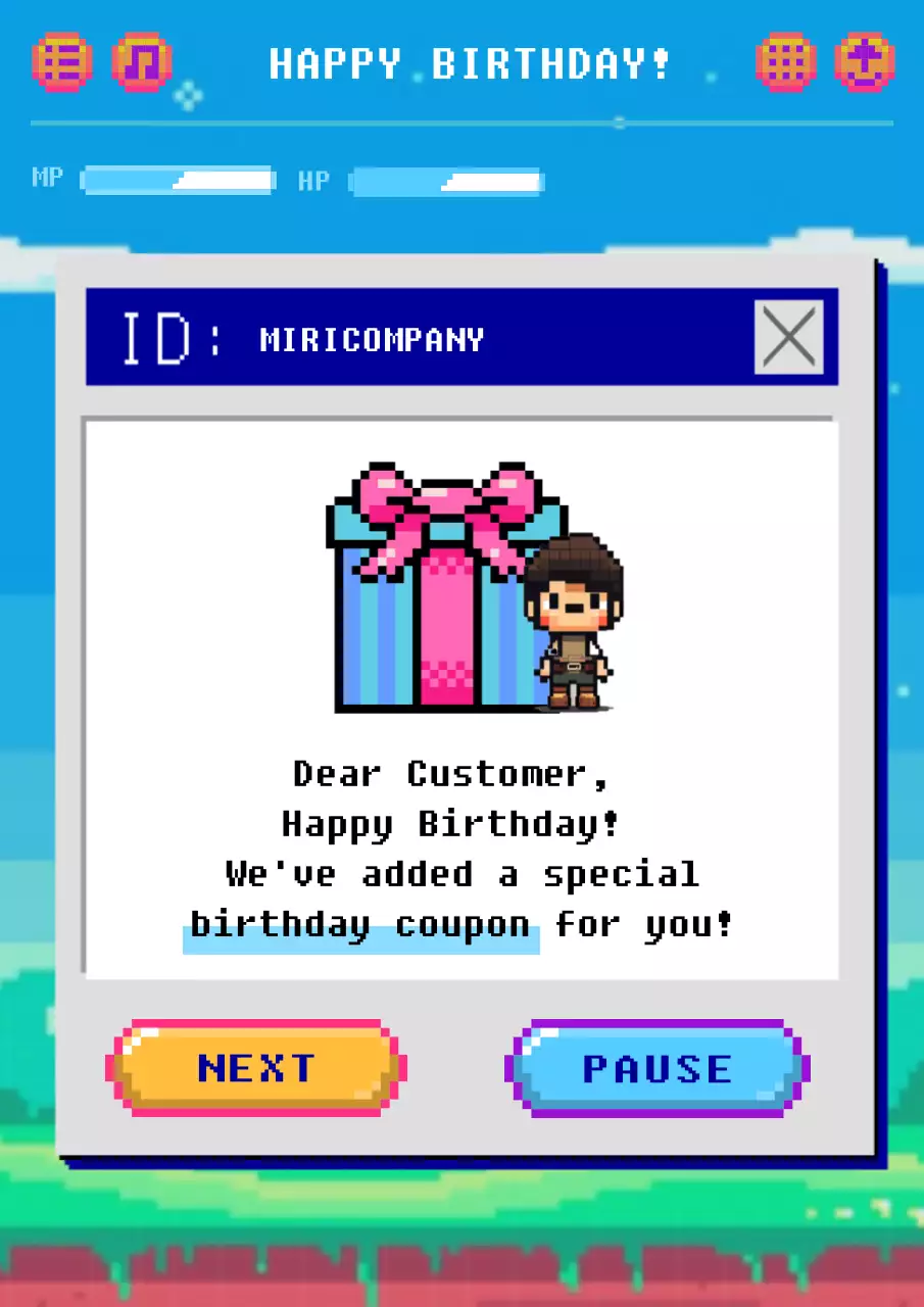 Retro-style birthday wishes in light blue and pink