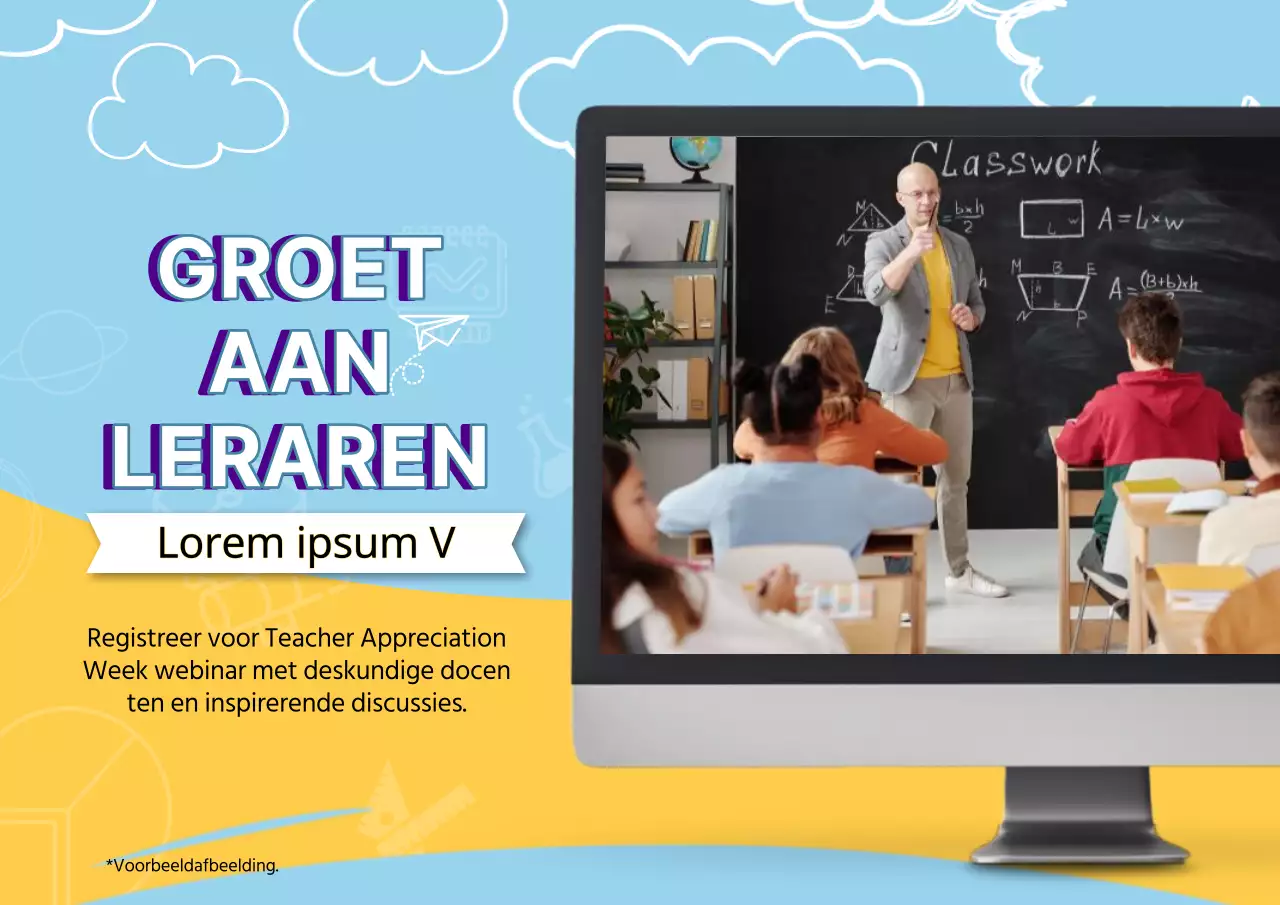 Hemelblauwe en gele trendy webinaruitnodiging voor lerarendag
