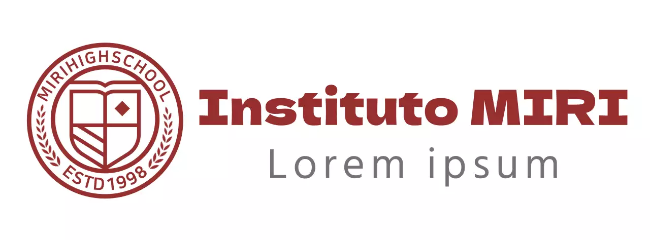 Logotipo del instituto en forma de símbolo educativo circular en burdeos