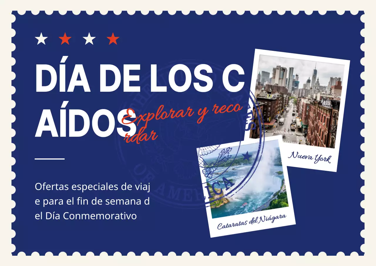 Anuncio vintage en blanco y azul marino del Día de los Caídos