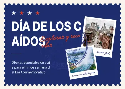 Anuncio vintage en blanco y azul marino del Día de los Caídos