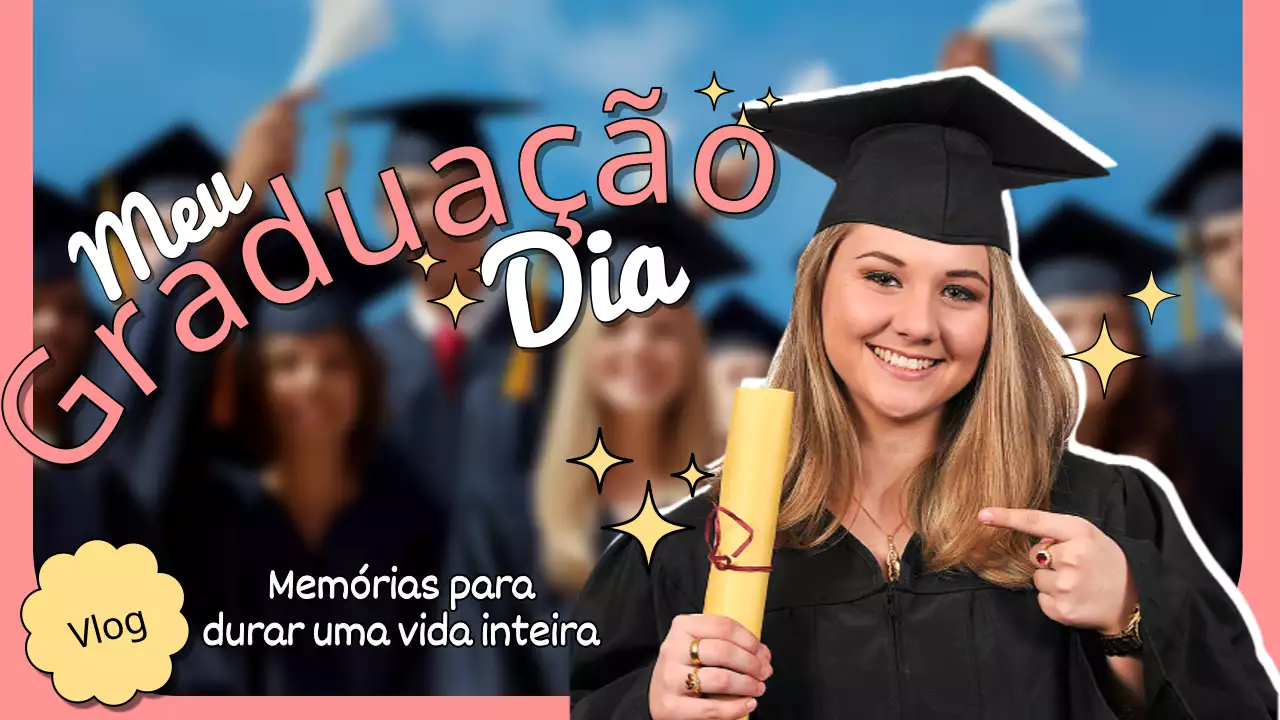 Promover um vlog de graduação da faculdade cor-de-rosa e kitsch