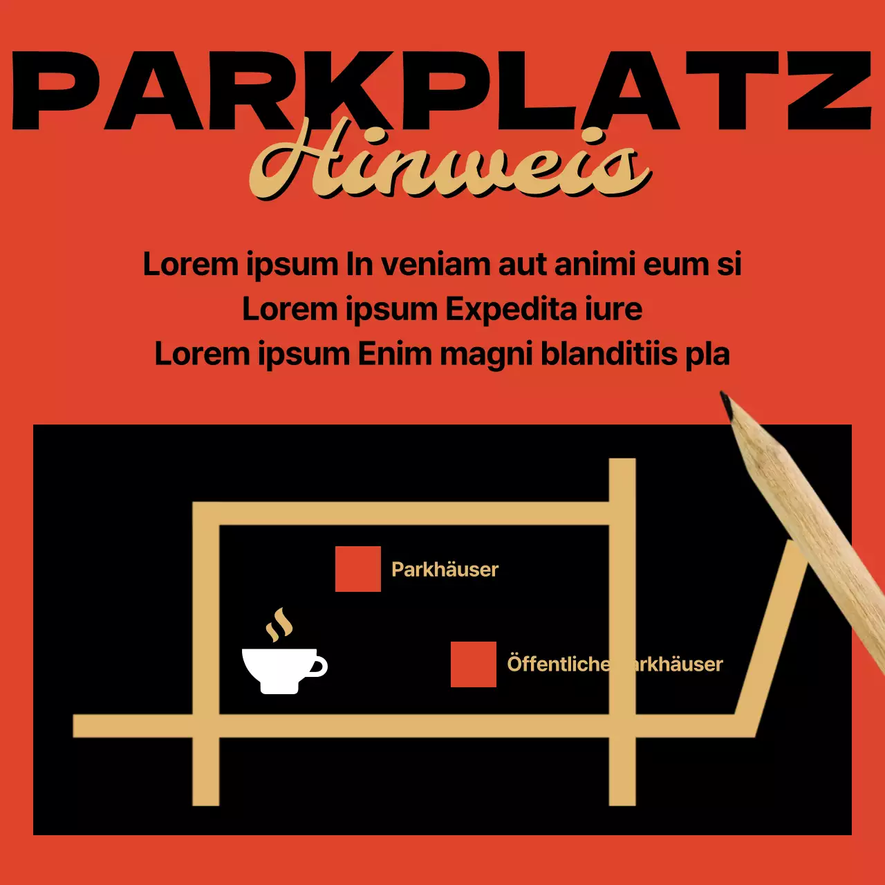 Werbung für ein Café im Vintage-Stil in Gelb und Rot