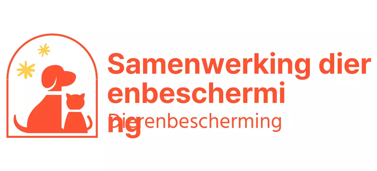 De Humane Society met een schattig geïllustreerd logo van een hond en kat in het rood