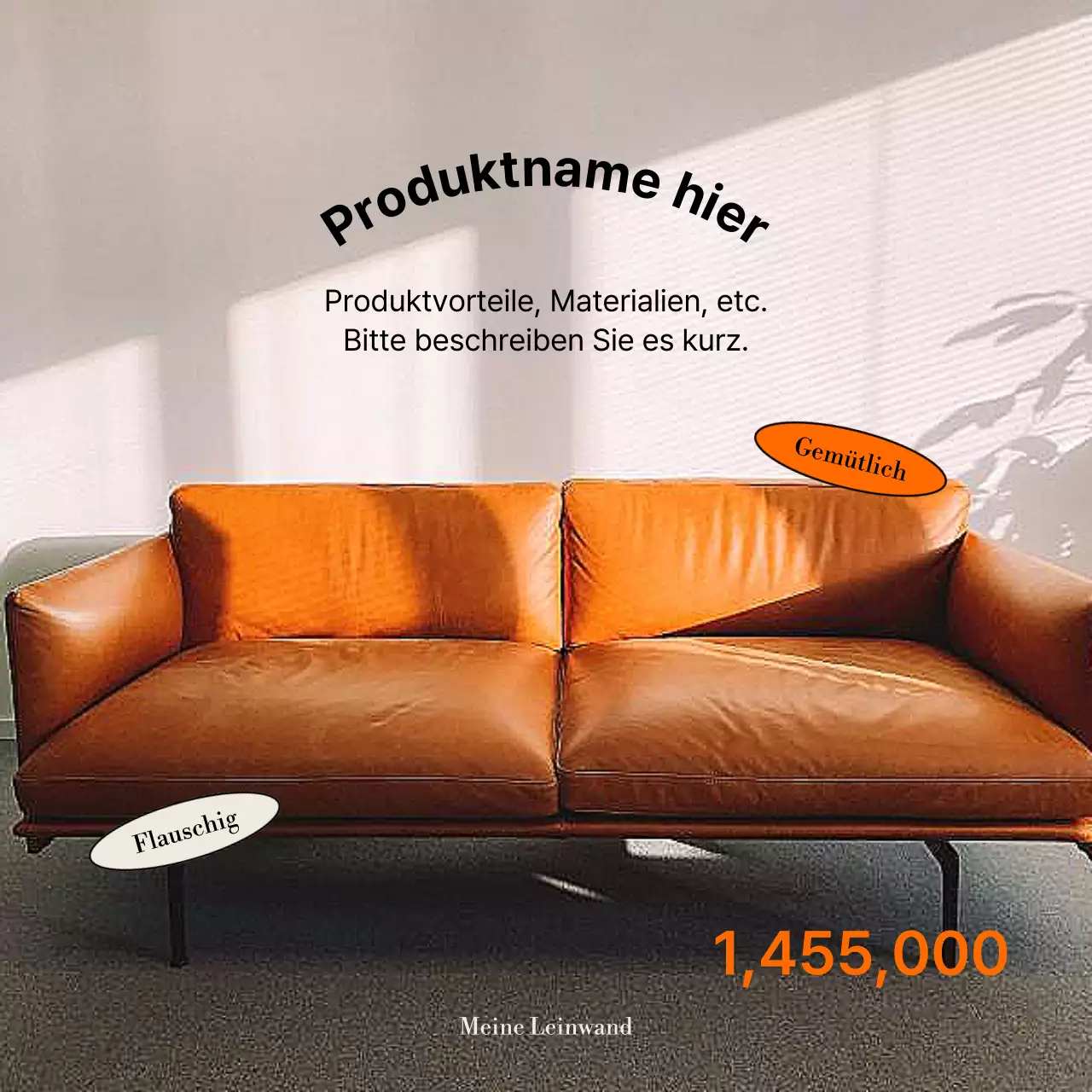 Minimalistische Möbelhaus-Bausatzwerbung in Orange und Schwarz