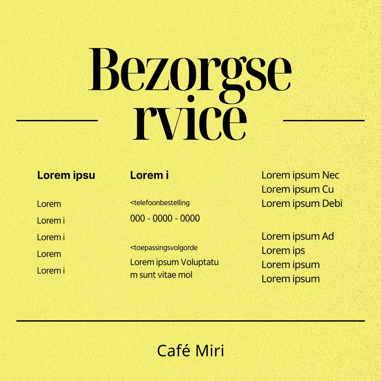 Ontwerppost voor een trendy café-eigenaar in geel en zwart