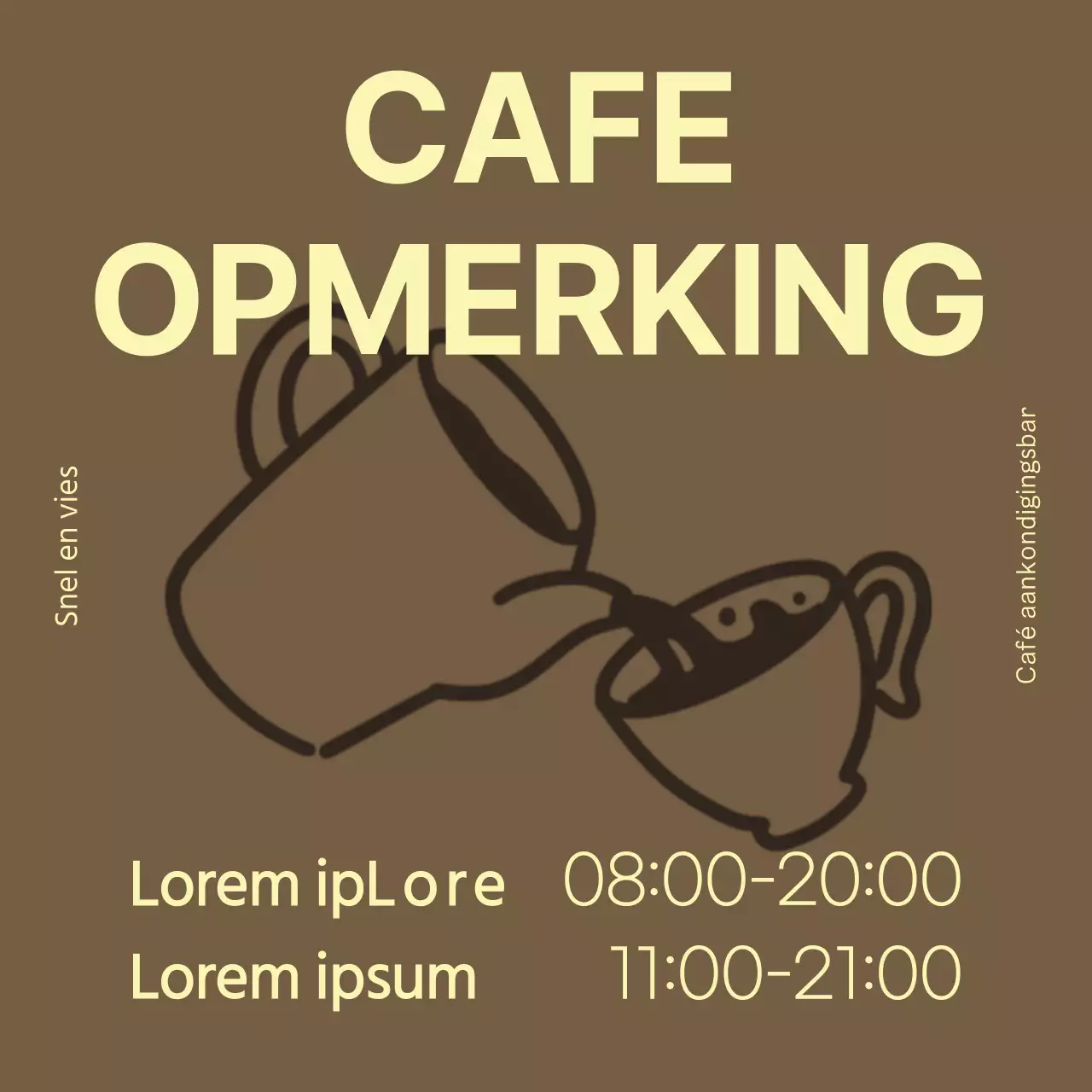 Eenvoudige café aankondiging in geel en bruin