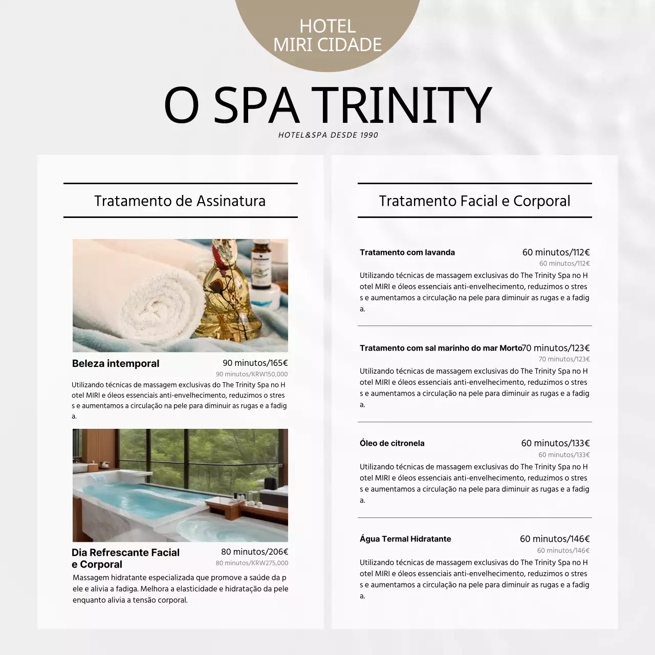 Promover preços de spa de luxo em cinzento e branco