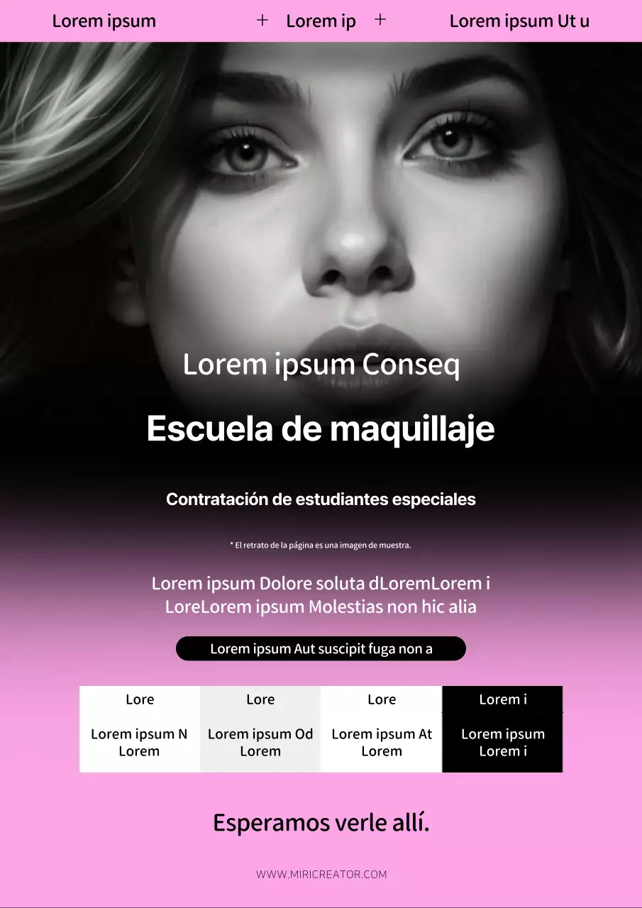 Anuncio de una conferencia especial sobre maquillaje sencillo en rosa y negro