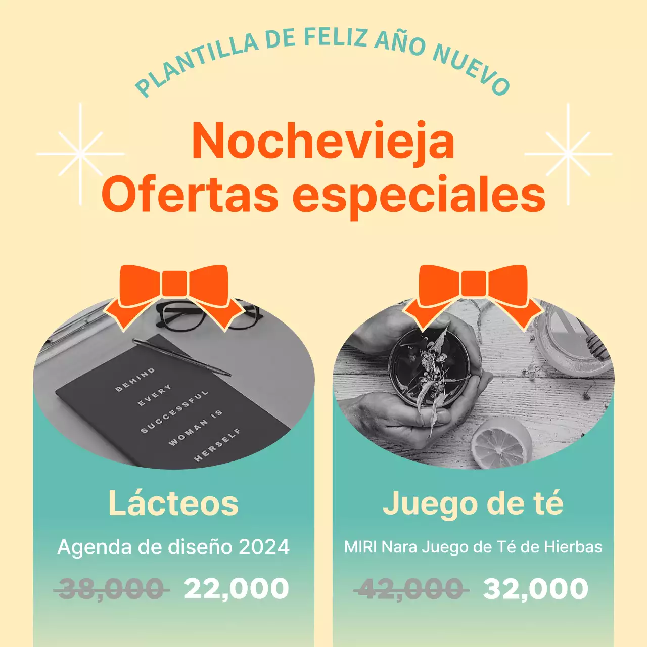 Promueva una plantilla de vacaciones oriental en naranja y menta