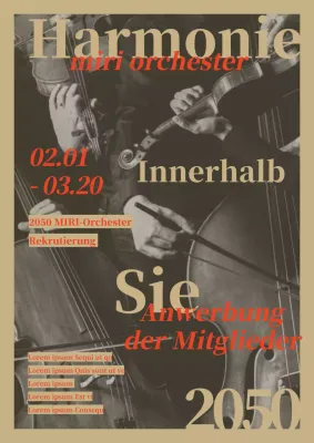 Ein klassisches Orchester in Beige und Rot sucht nach Mitgliedern.