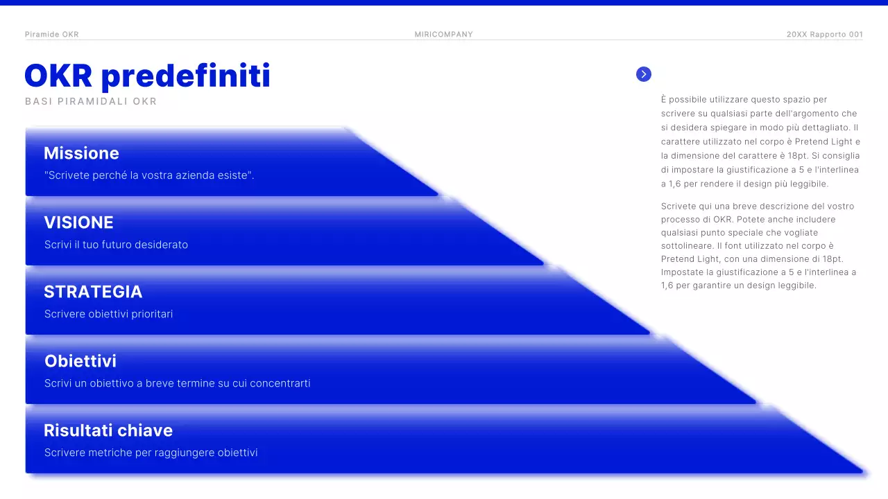 Un moderno rapporto OKR in blu e bianco