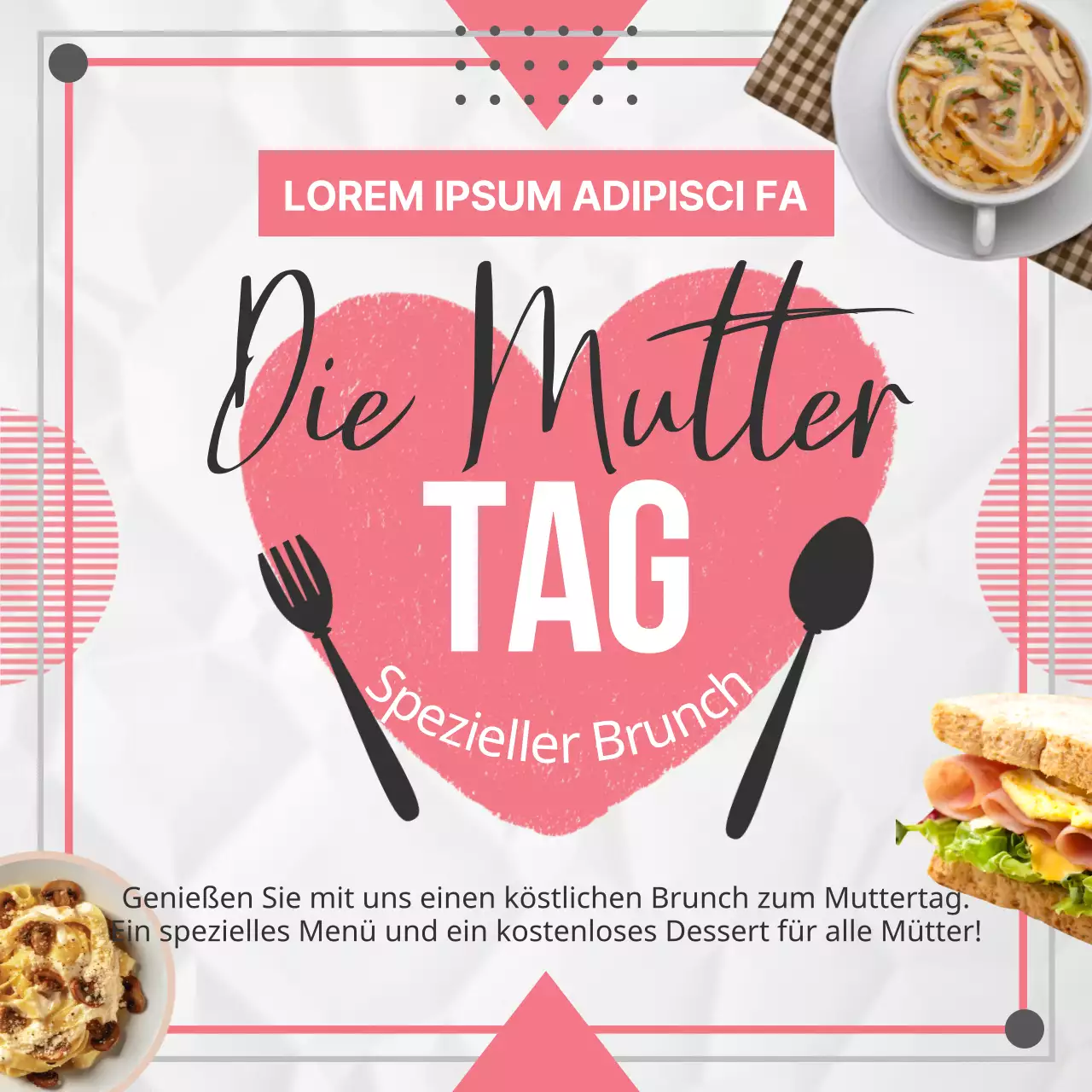 Rosa und Weiß Trendy Muttertag Brunch Event Anzeige