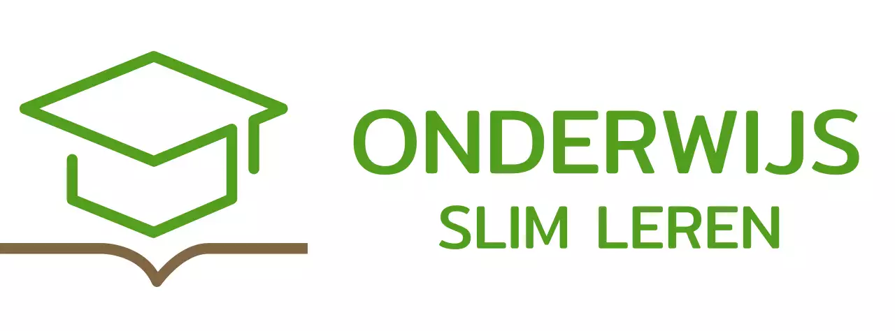 Slim leren met een groene bachelorpet en logo met boekillustratie