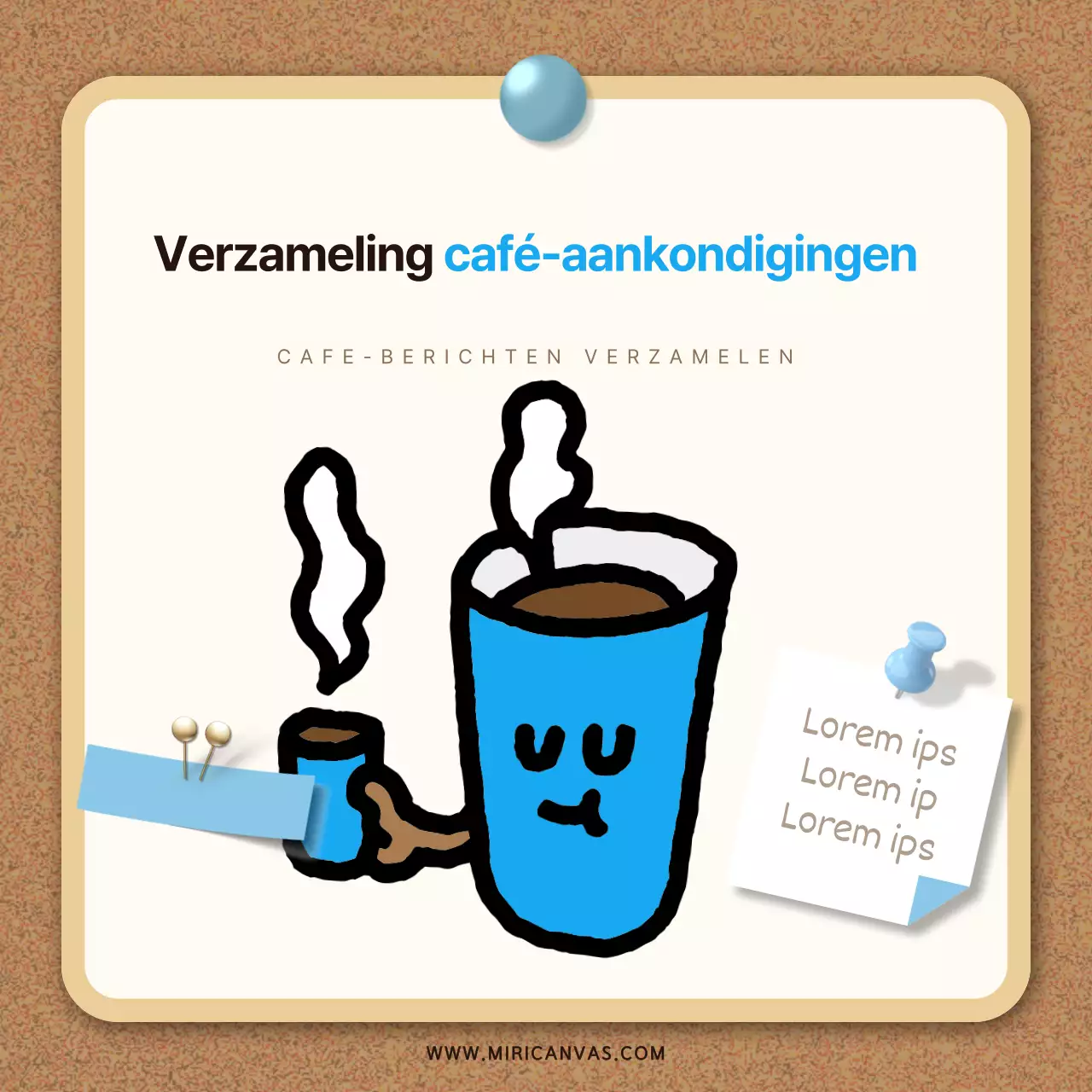 Een verzameling leuke café-etiketten in beige en lichtblauw.