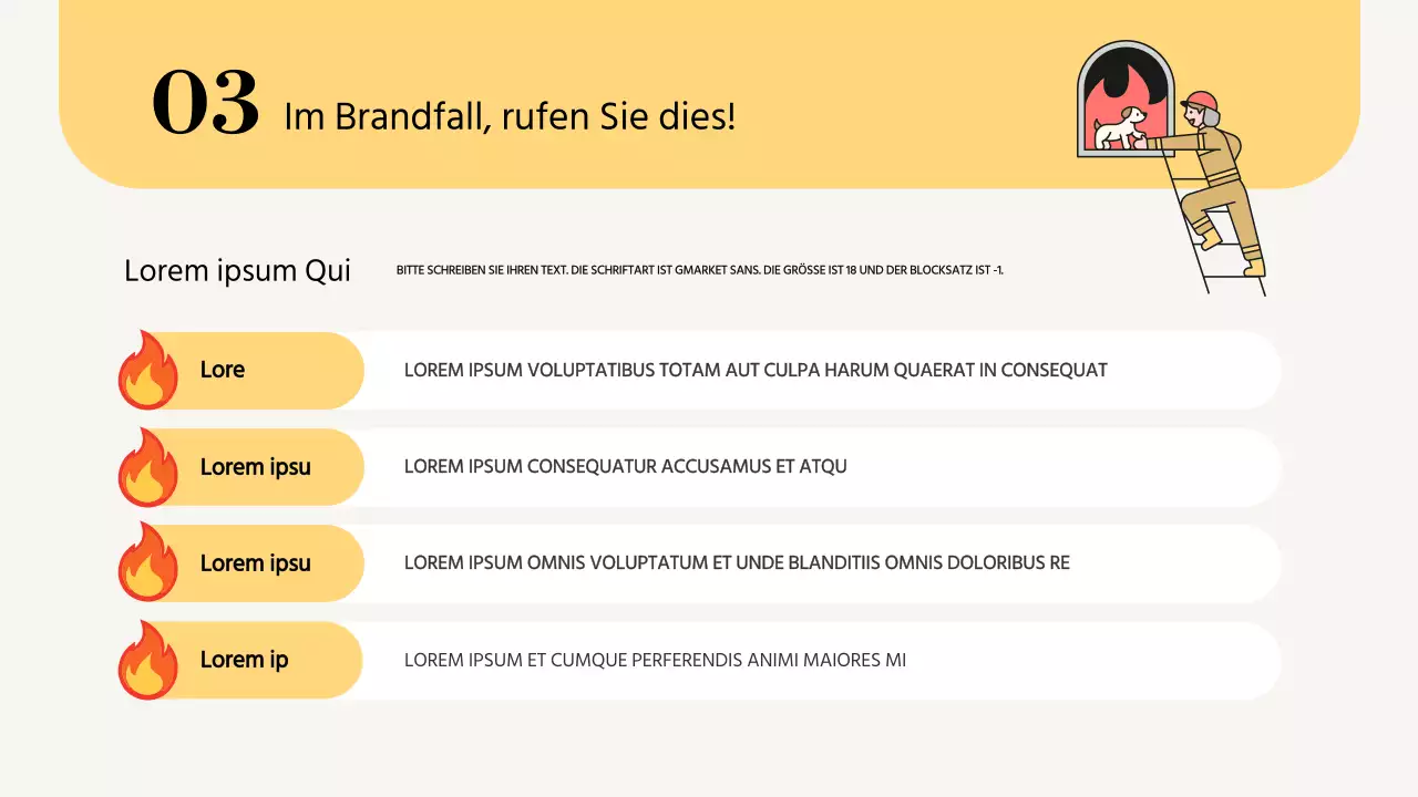 Einfache, gelbe Schulungsmaterialien für den Brandschutz