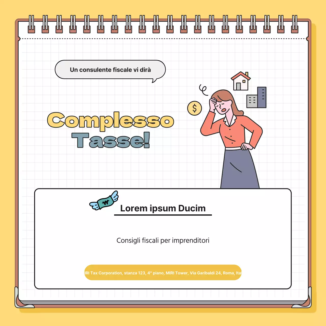 Informazioni fiscali minimaliste in giallo e blu