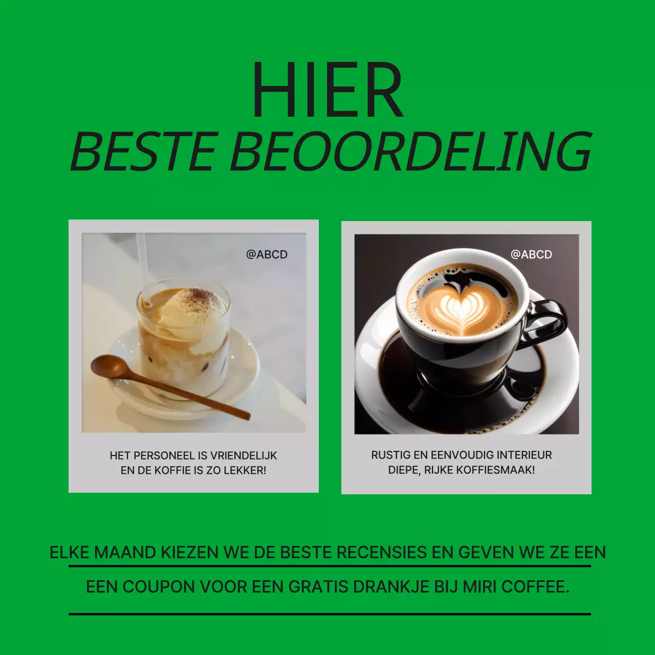 Promoot een eenvoudige groene en oranje caféaankondiging