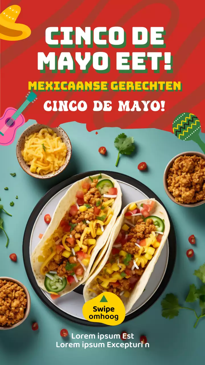 Rood en Blauw Trendy Cinco de Mayo Eetadvertentie