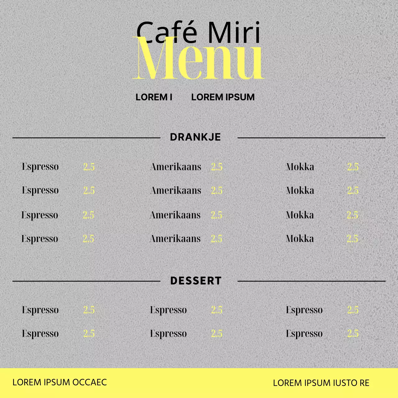 Ontwerppost voor een trendy café-eigenaar in geel en zwart