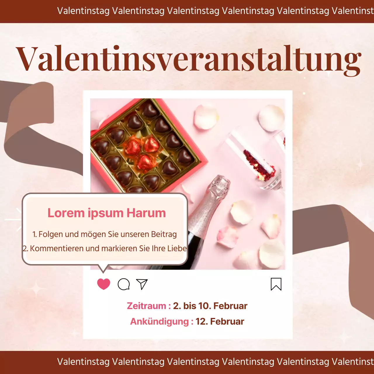 Eine luxuriöse Anzeige zum Valentinstag in Braun und Rot