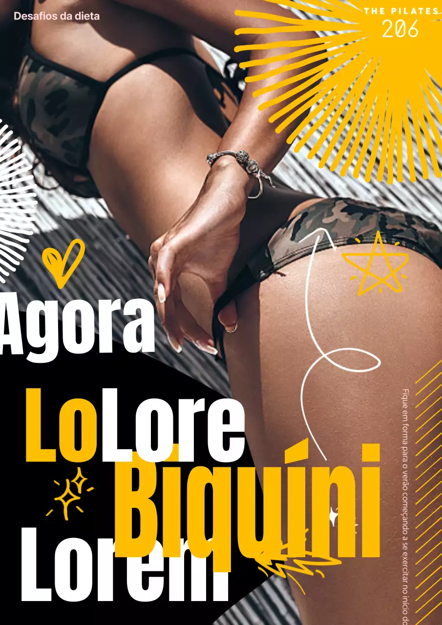 Promova um treino de corpo em biquíni moderno em amarelo e preto