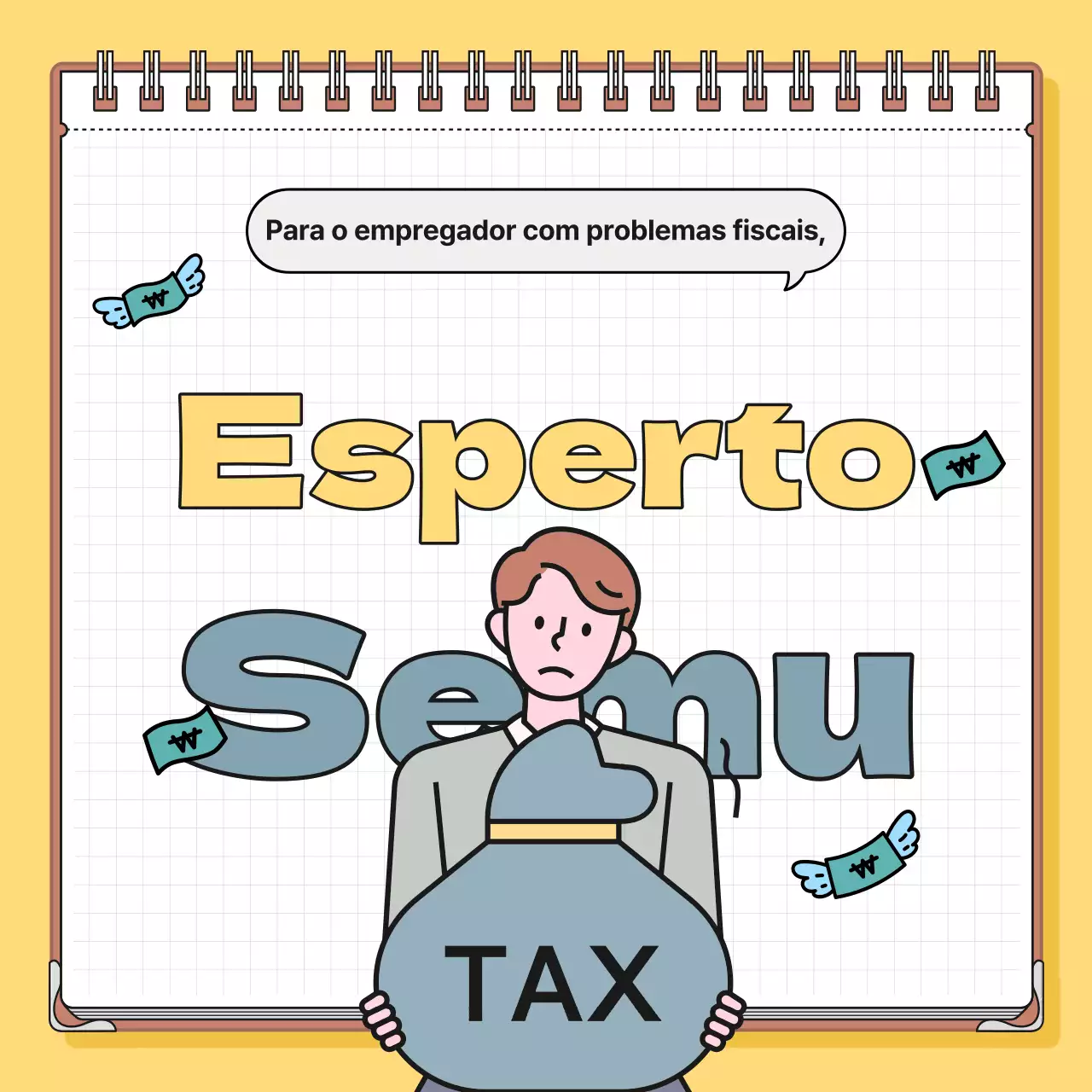 Informação fiscal minimalista em amarelo e azul