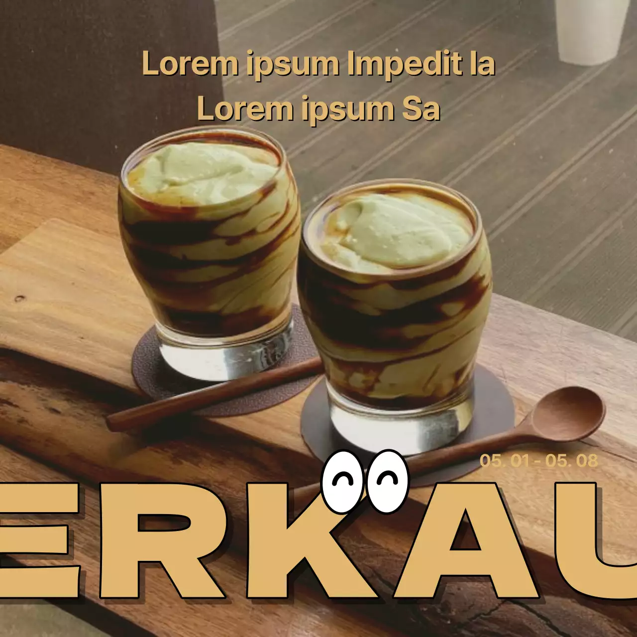 Werbung für ein Café im Vintage-Stil in Gelb und Rot