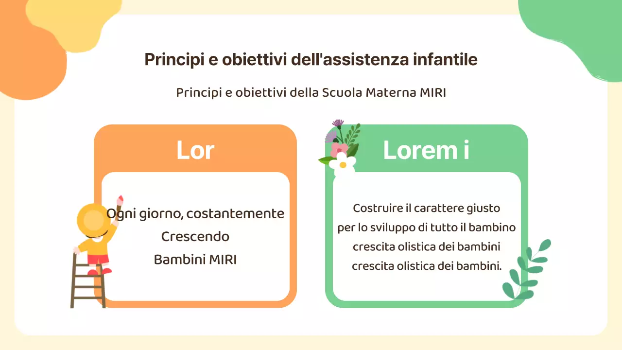 Presentazione di orientamento per l'asilo nido giallo