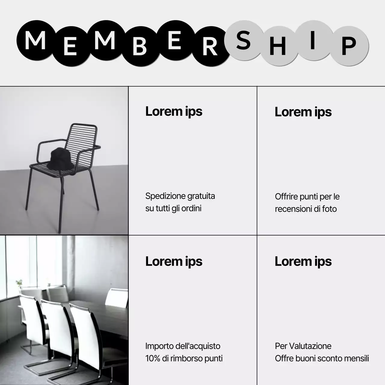 Messaggi di marca per interni minimalisti in bianco e nero