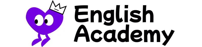 Cute concept English academy with purple heart characters