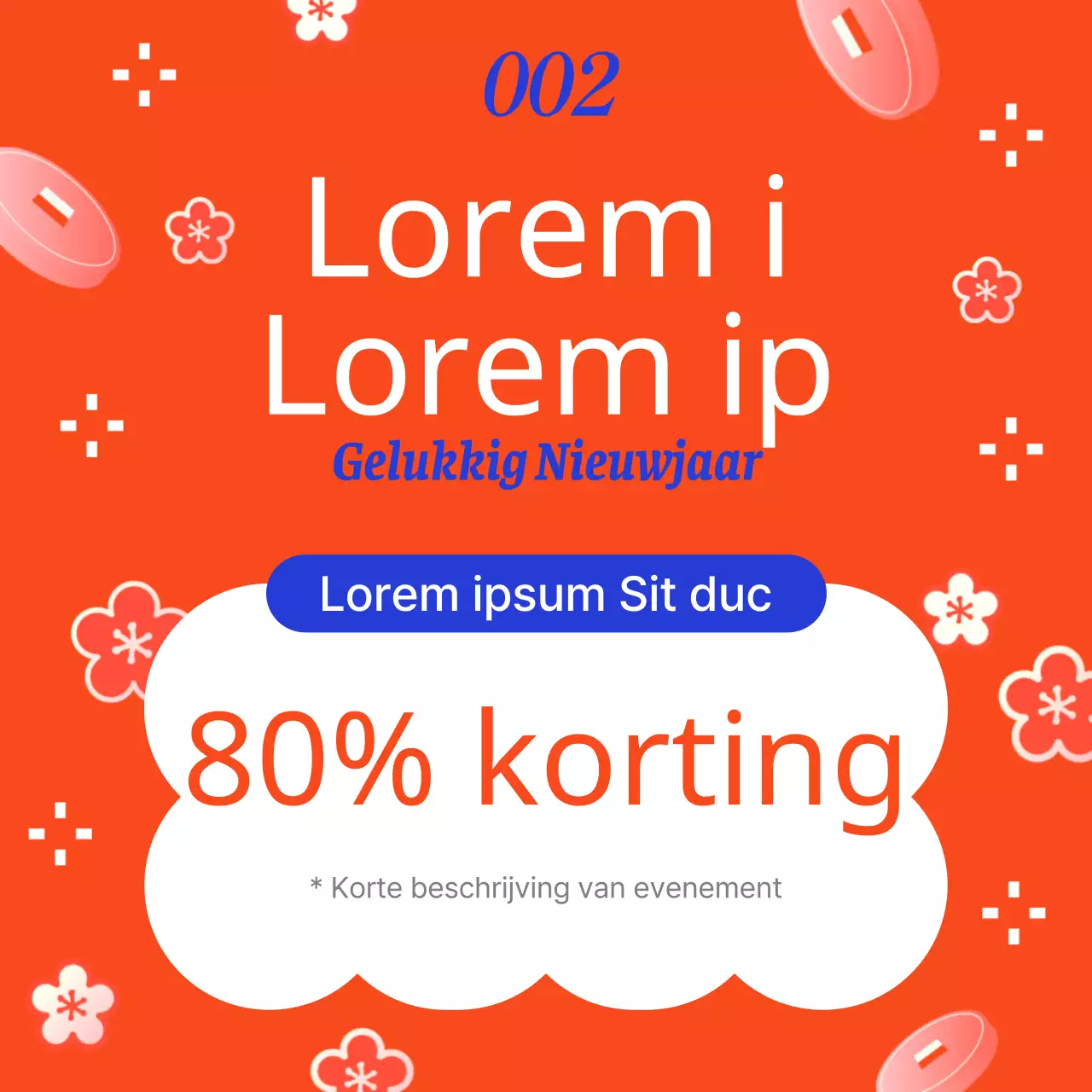 Promoot een oosterse vakantiesjabloon in rood en blauw