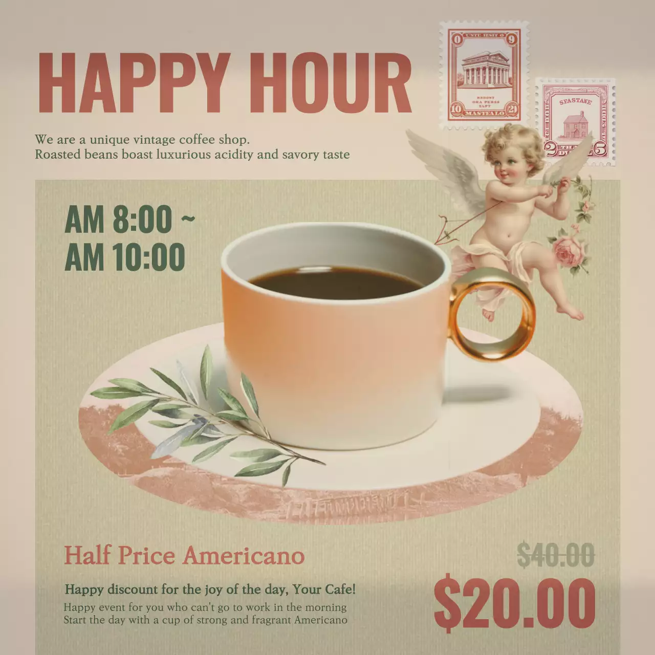 베이지 빈티지 커피 프로모션 소셜 미디어 게시물
