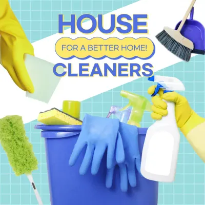 Yellow and blue cute moving and cleaning ad