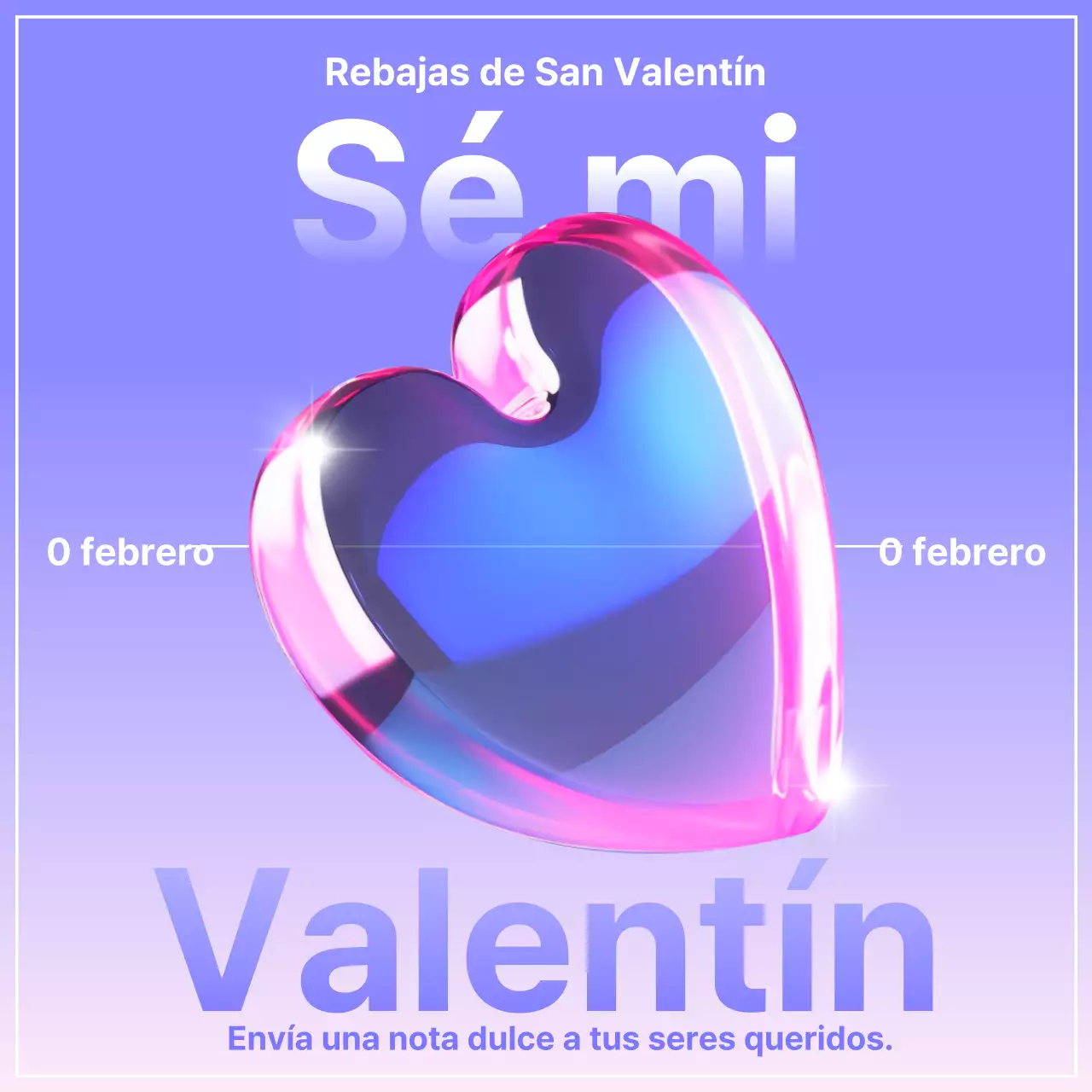 Un anuncio de rebajas morado y ciberpunk para San Valentín