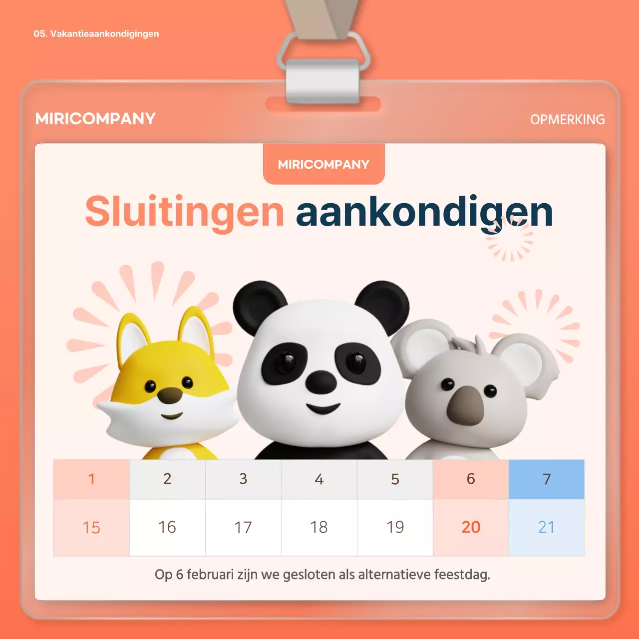 Moderne eenjarige bedrijfsaankondigingsplanner in wit en lichtblauw