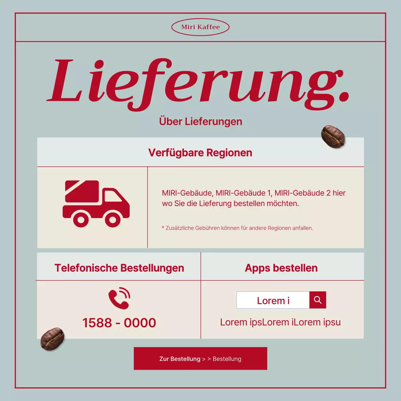 Vintage-Café-Ankündigung in Mint und Rot