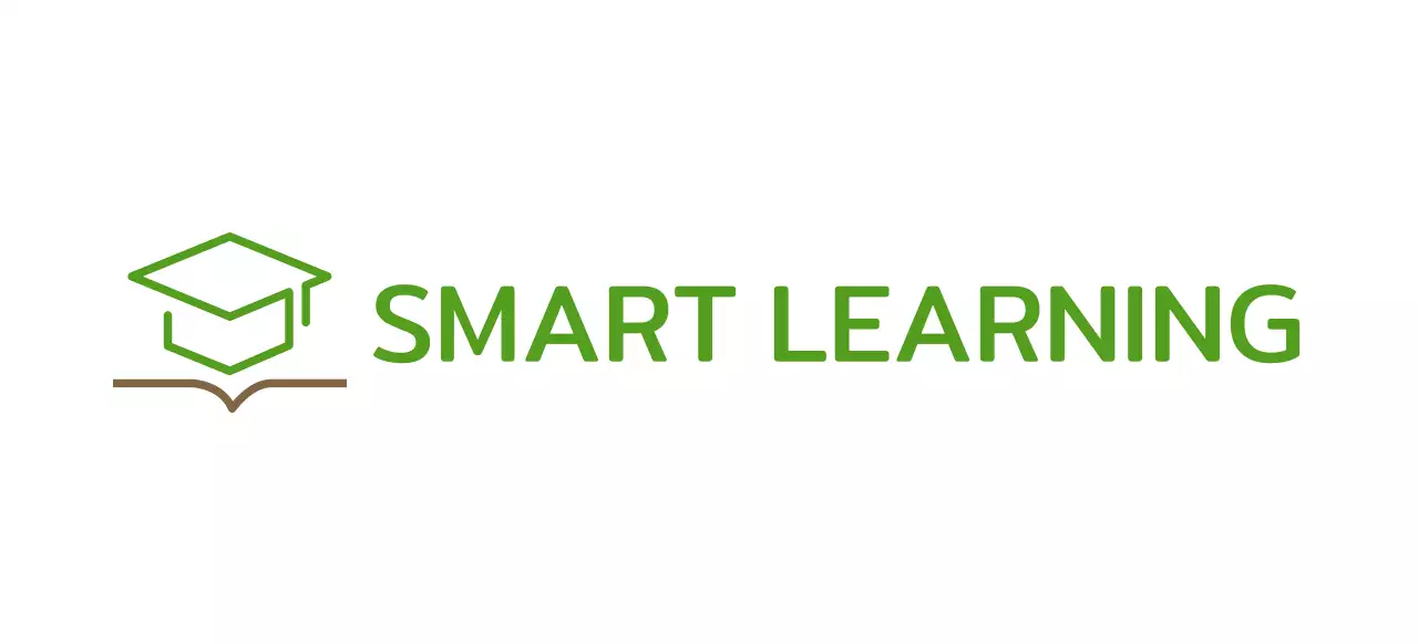 Smart Learning with a green bachelor's cap and book illustration logo