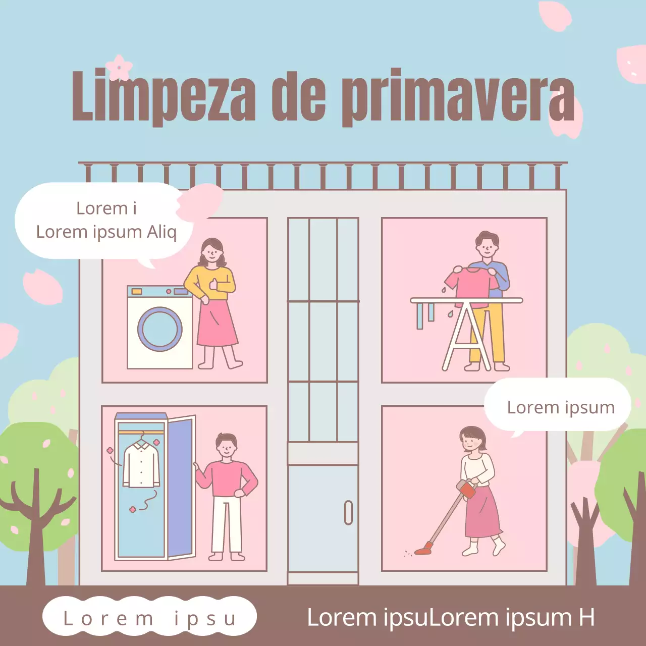 Um bonito anúncio azul claro e cor-de-rosa para uma empresa de limpeza porta-a-porta
