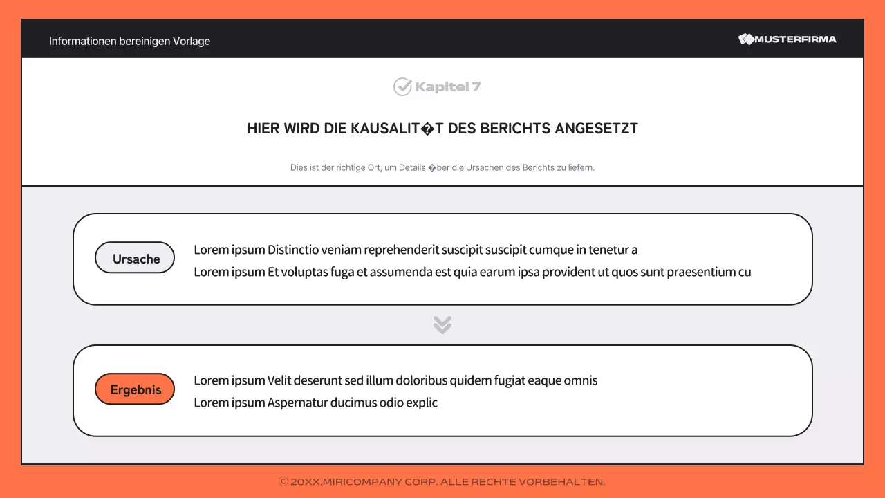 Ein einfacher, orange-schwarzer Bericht mit vielen Informationen