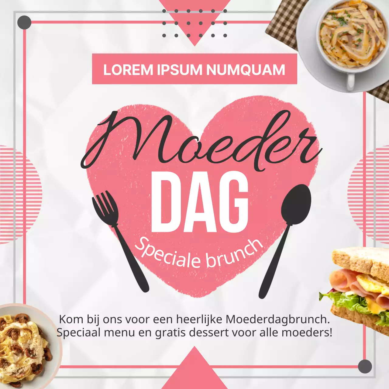 Roze en Wit Trendy Moederdag Brunch Evenement Advertentie
