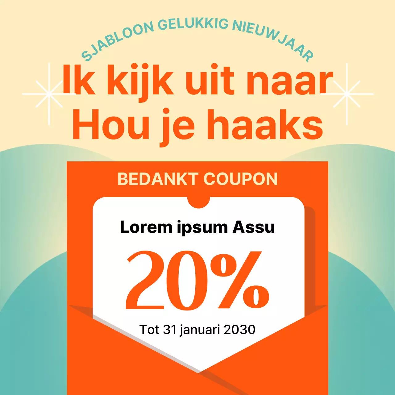 Een oosters vakantiesjabloon in oranje en mint promoten