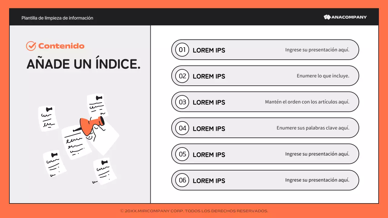 Un sencillo informe naranja y negro, rico en información