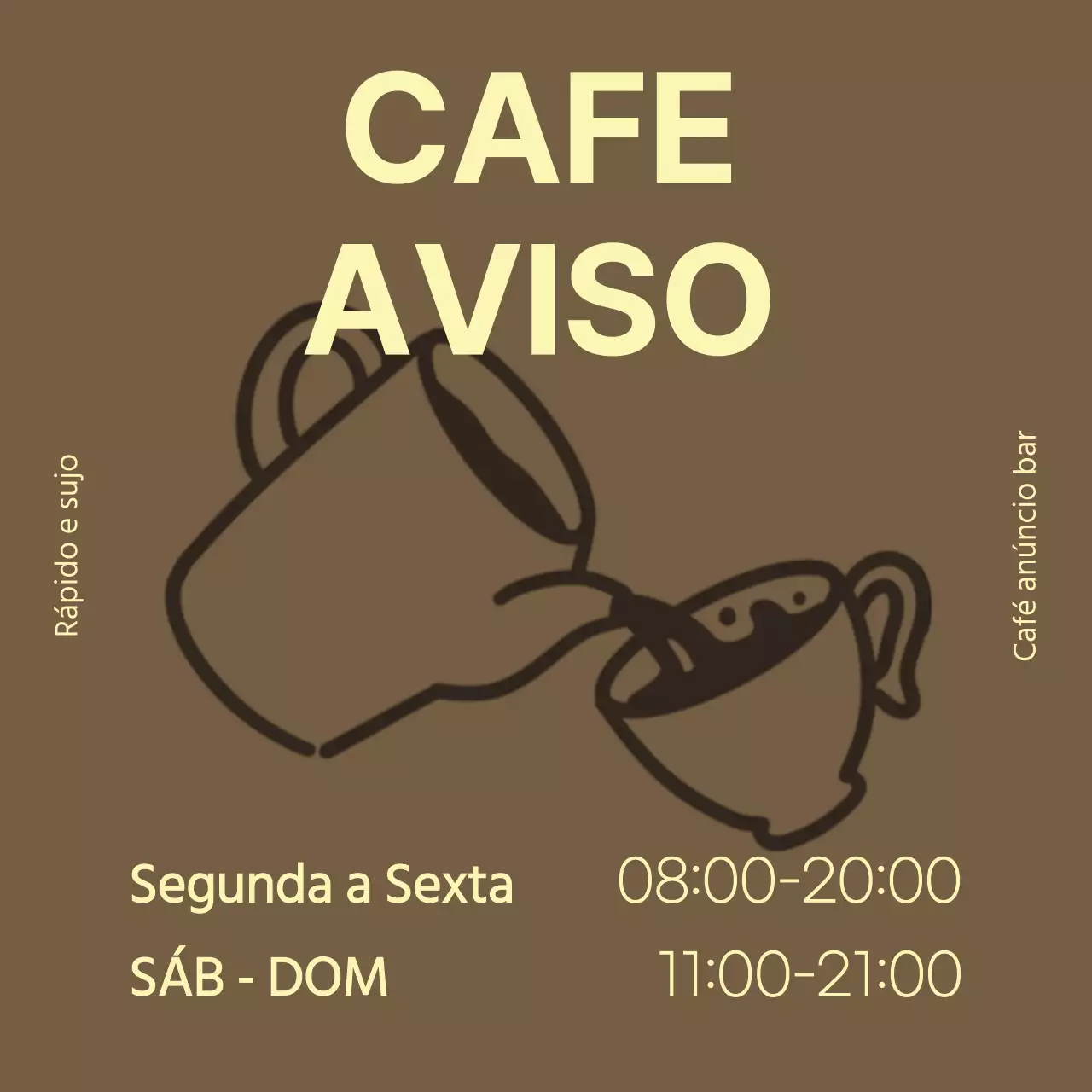 Aviso de café simples em amarelo e castanho