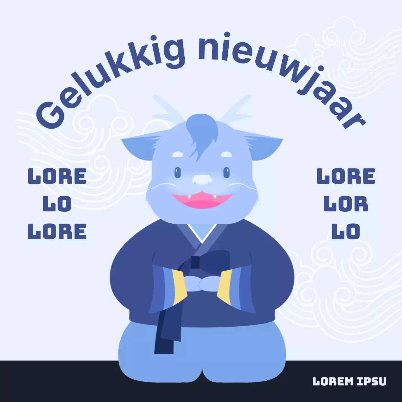 Een mooie blauw met gele Lunar New Year verkoopadvertentie